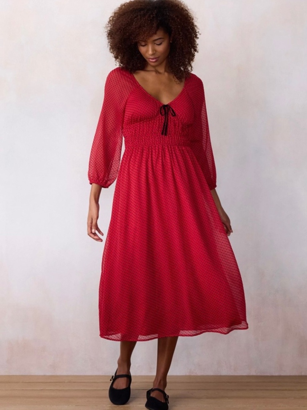 LC Lauren Conrad Shirred Bodice Midi Dress
